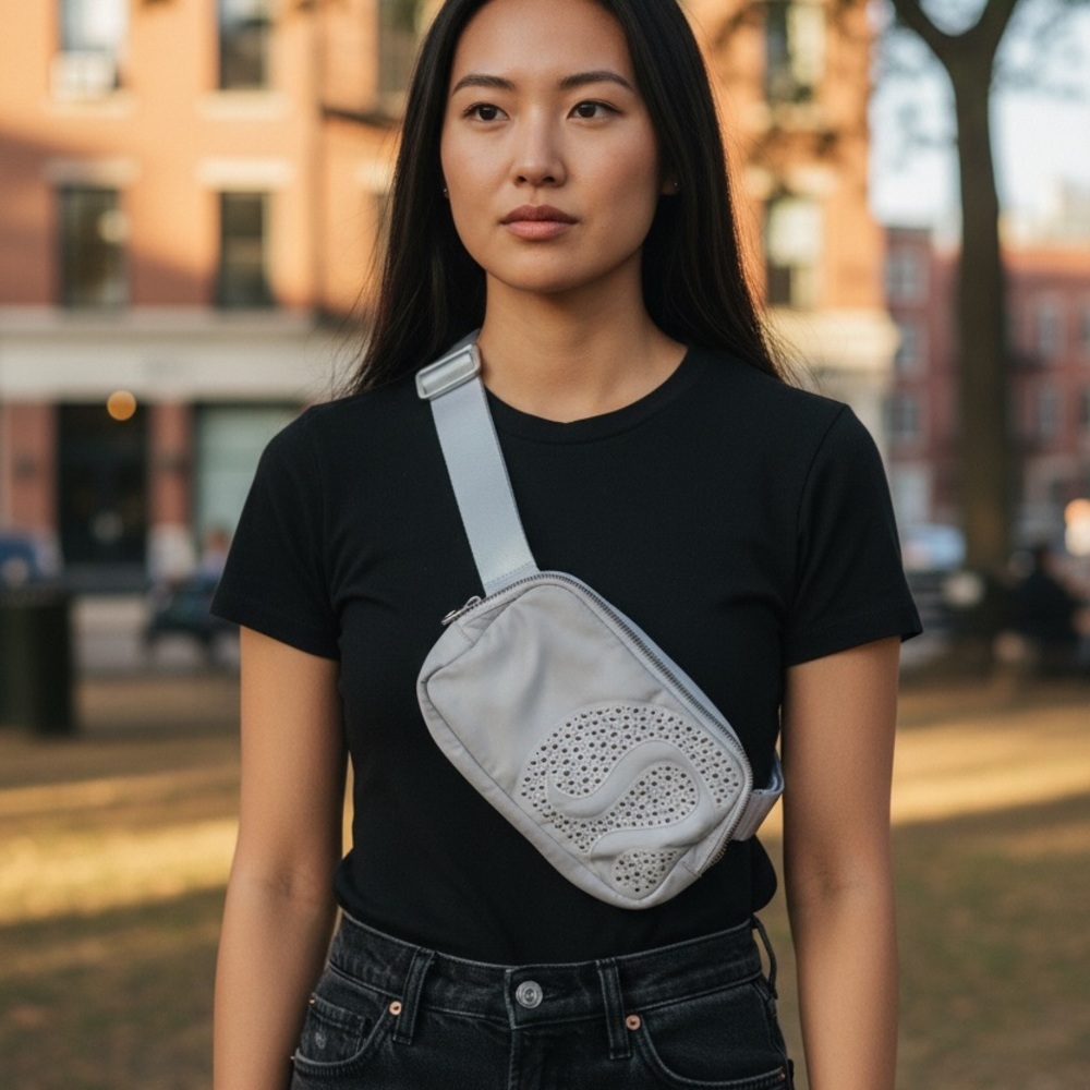 lululemon athletica Light Gray Crossbody Belt Bag with Perforated Logo